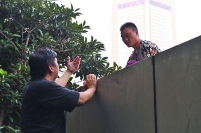 黃主任站在獨木樁上與男子交談了近半小時。