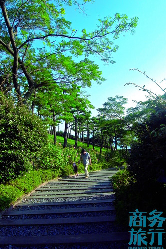 很多父母會帶著孩子在步行道漫步。