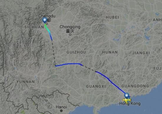  圖片來自航空網(wǎng)站flightradar24，圖顯示飛機安全降落成都