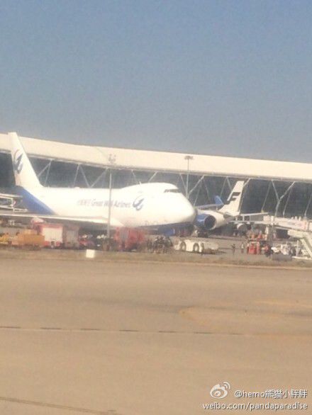 圖說：發(fā)生事故的飛機。圖片來源：新浪微博網(wǎng)友圖（請私信“新民晚報新民網(wǎng)”以奉稿酬）