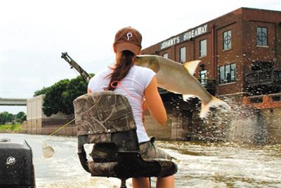 亞洲鯉魚突然躍出水面，對(duì)游客“發(fā)動(dòng)襲擊”。