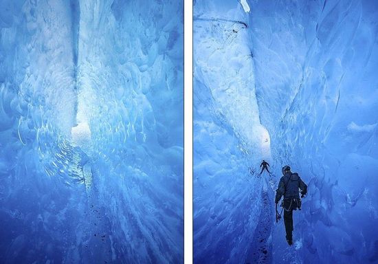 梅里格特別喜歡探索冰川。當(dāng)太陽高高升起后，可以看到冰反射出的壯觀美景。