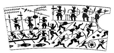 衛(wèi)輝市山彪鎮(zhèn)發(fā)掘出的戰(zhàn)國水陸攻戰(zhàn)紋銅鑒，上面有古人乘舟水戰(zhàn)的場面。