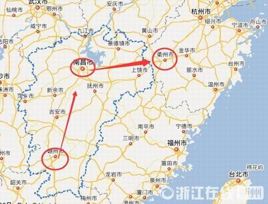 贛州到南昌高速公路400公里左右，南昌到浙江江山高速公路400多公里