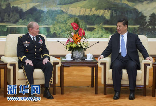 4月23日，中國國家主席、中央軍委主席習(xí)近平在北京會見美軍參謀長聯(lián)席會議主席登普西。